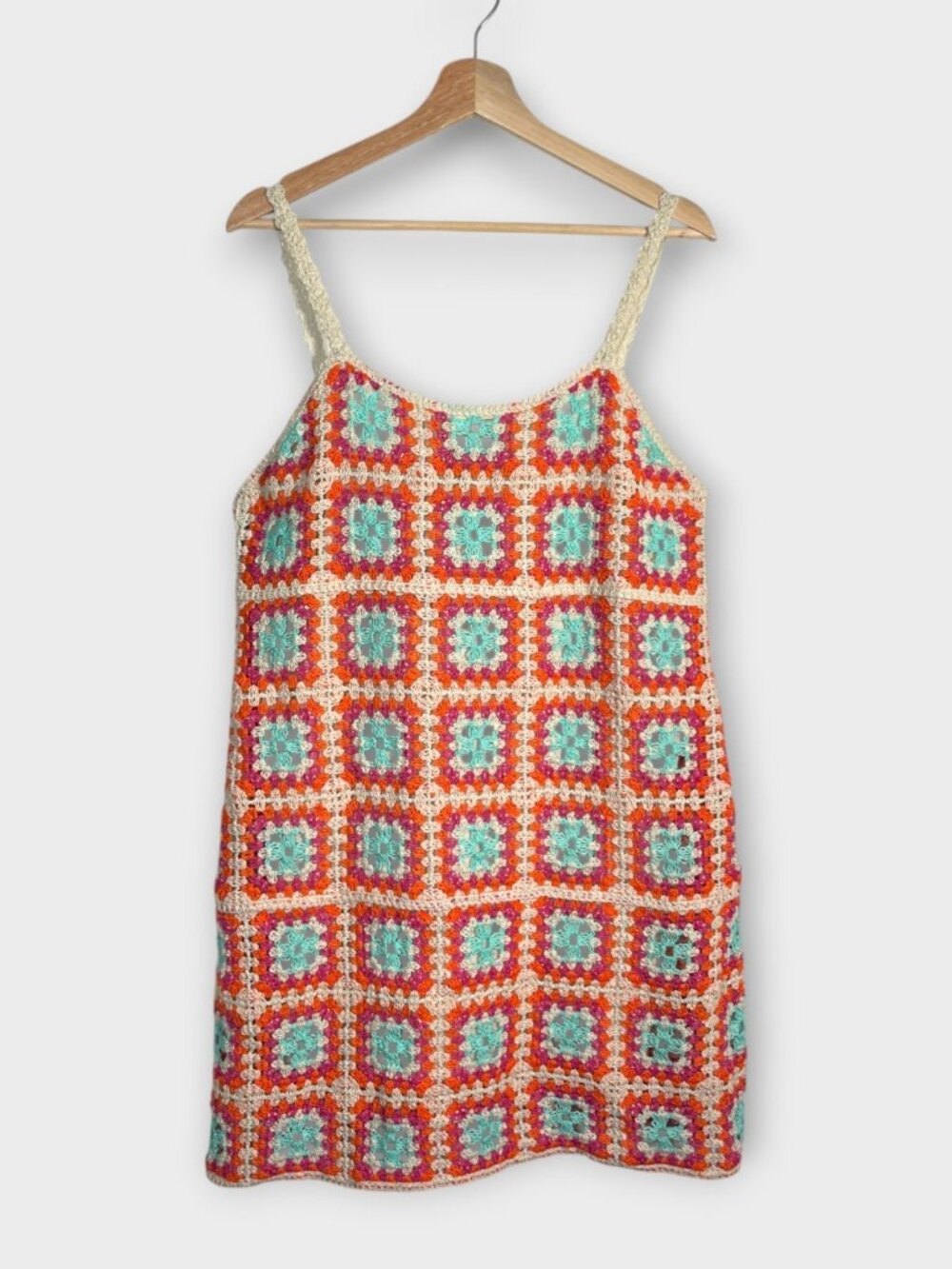 AQUA Crochet Dress Sz Large Granny Square Beach Summer